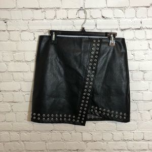 Leather grommet trim mini skirt